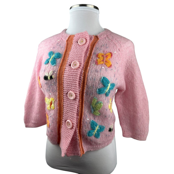 *Flawed* Free People Butterfly Sequin Cardigan Sweater Large Coquet Fairy Whimsy - Picture 14 of 14